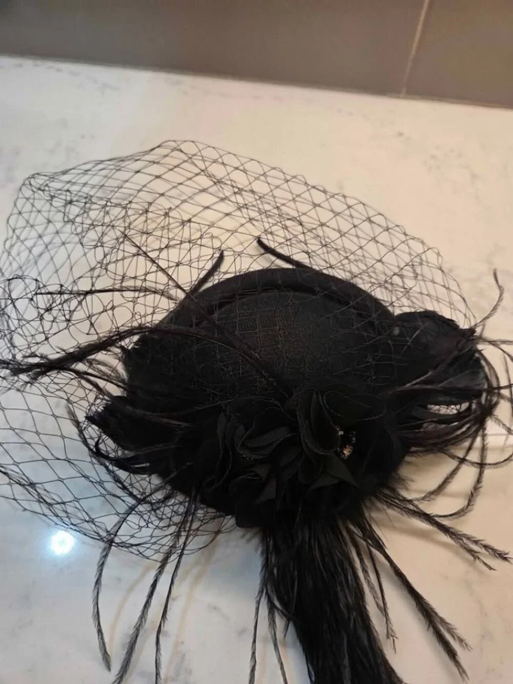 Fascinator headband black feathers